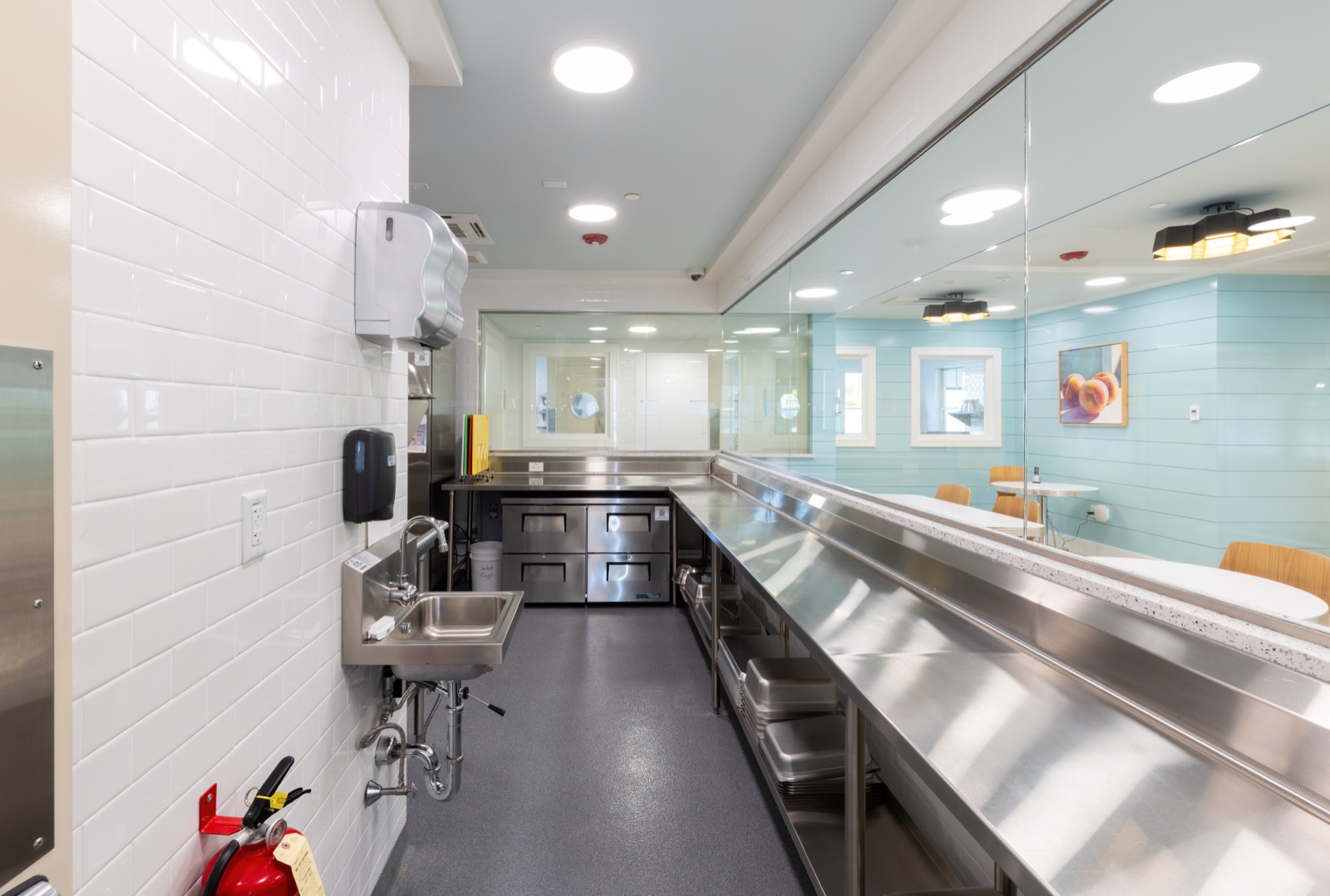 Prep counters and storage in a Hive kitchen